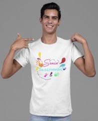 Beyaz Kadın Erkek Bisiklet Yaka Tshirt - Senin Tasarımın