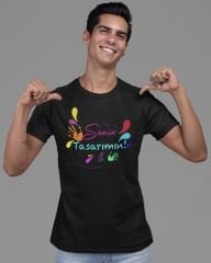 Siyah Kadın Erkek Bisiklet Yaka tshirt - Senin Tasarımın